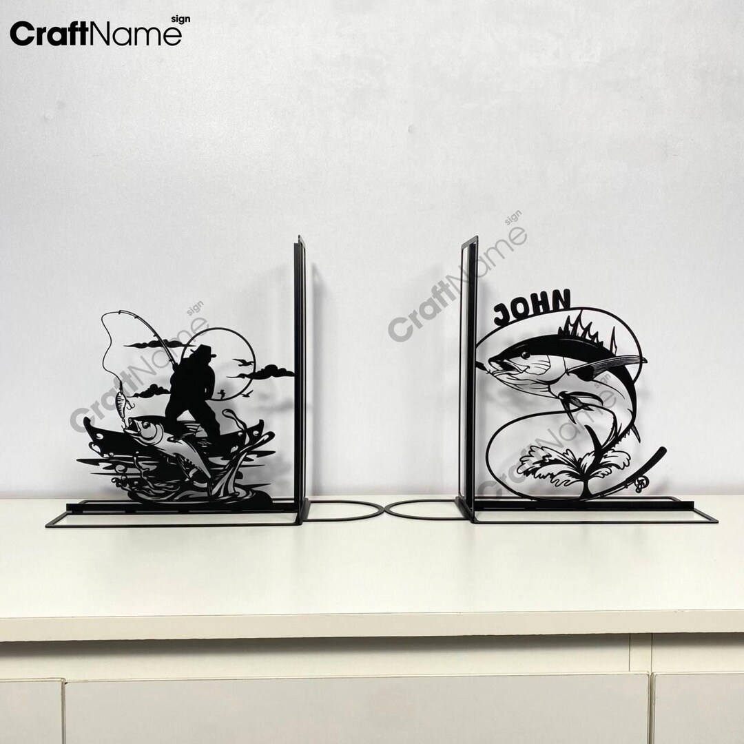 Personalized Fisherman Metal Bookend, Custom Bass Fishing Book End ...