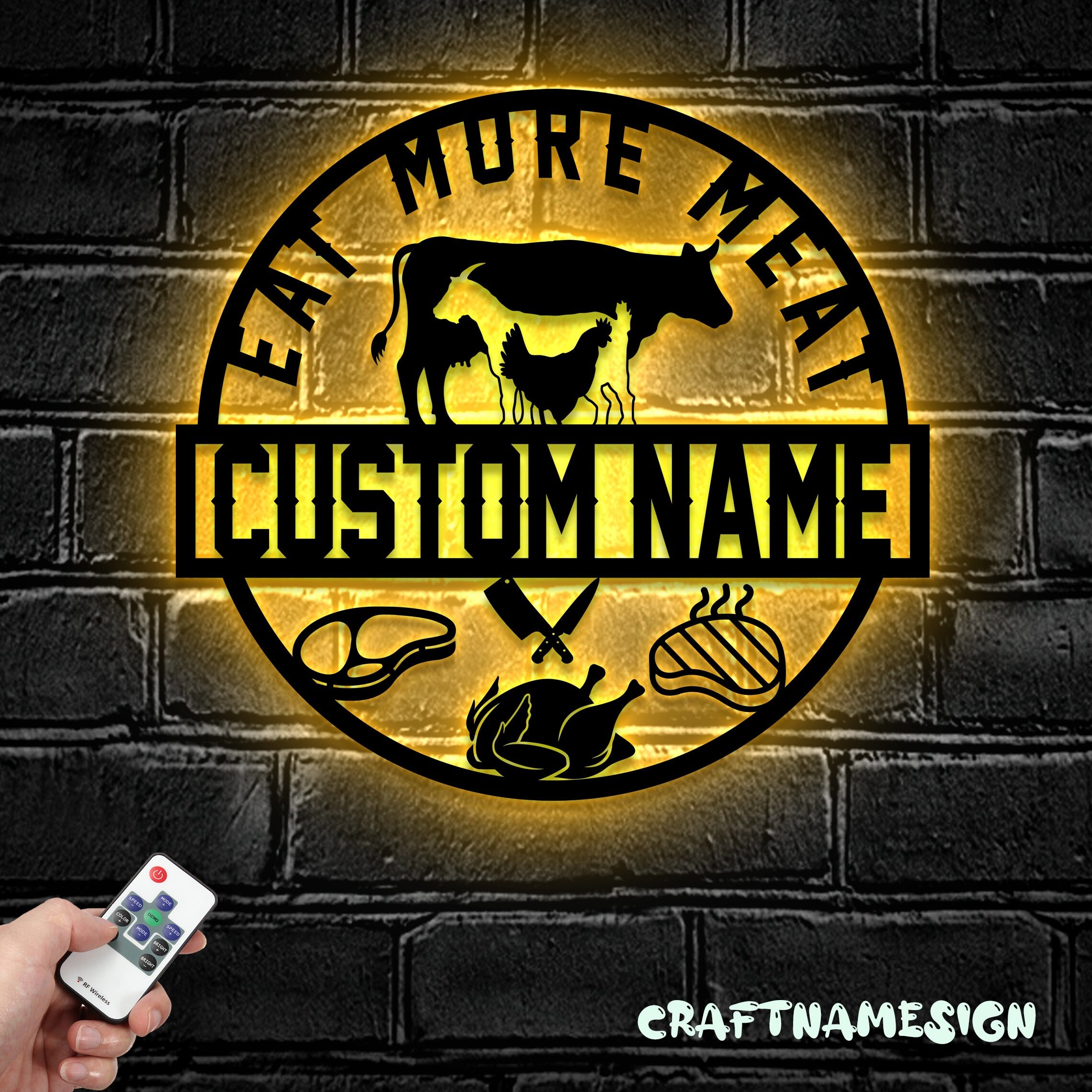 Custom Cow Goat Chiken Meat Shop Metal Wall Art LED Light ...