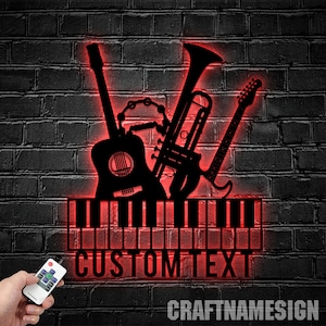 Personalized Music Studio Metal Wall Art LED Light | Custom Microphone Headphones Name Sign | Home Decor Musical Musician Room | Music Lover