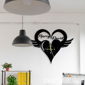 Customized Couple Name Heart Metal Wall Clock, Wall Clock Unique for Home Decor and Wall Arts, Personalized Love Clocks For Couple Decor