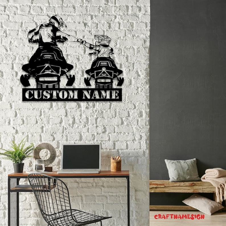 Custom Father Son Snowmobile Metal Wall Art LED Light - Personalized Ski-Doo Name Sign Home Decor - Ideal for Home Decor & Gift