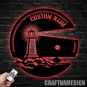 Custom Lighthouse Metal Wall Art LED Light, Personalized Lighthouse Lover Sign Home Decor - Ideal for Home Decor & Gift, Lighthouse Wall Art