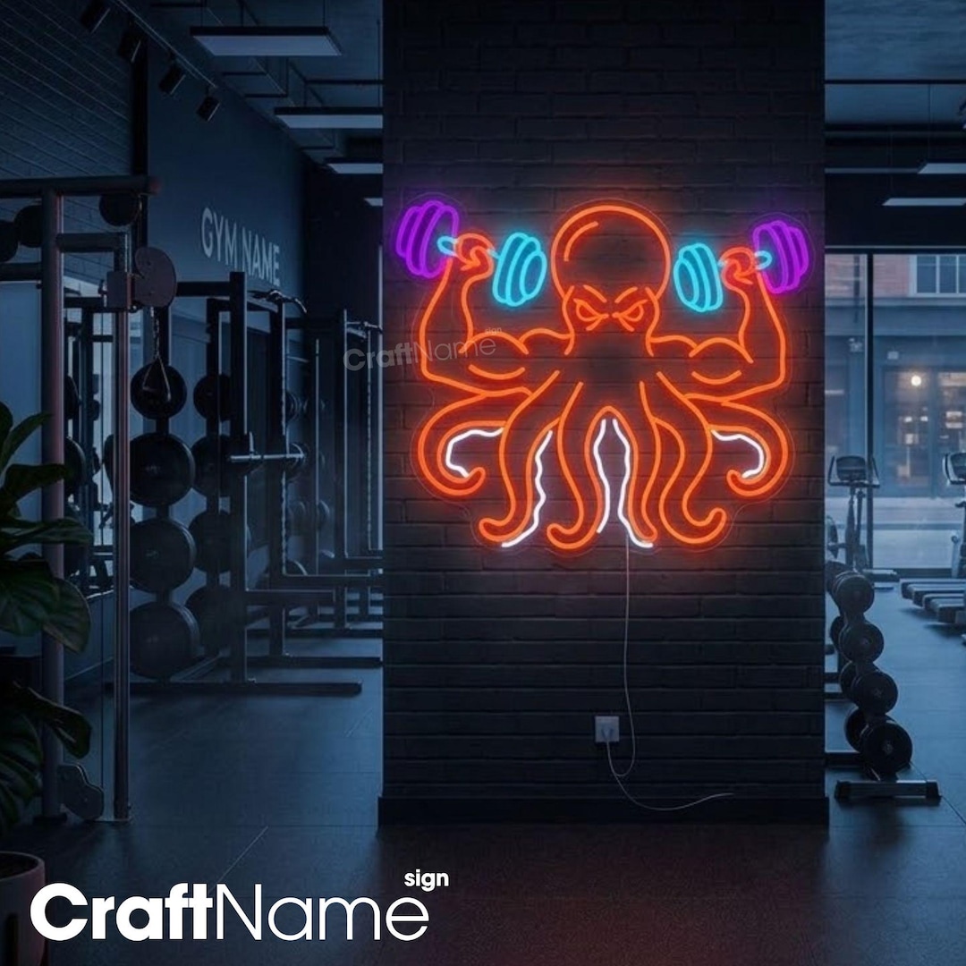Octupus Workout Octopus Gym Neon Sign, Fitness LED Wall Light for Sport Room Decor ...