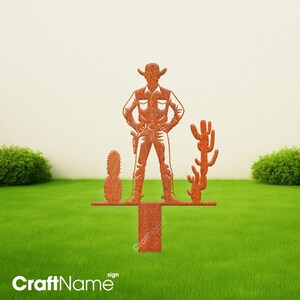 Cowboy Metal Garden Stake, Outdoor Landscape Decor with Ranch Theme Yard Plaque, Western Country Style Gift for Garden Lovers, Gift for Dad