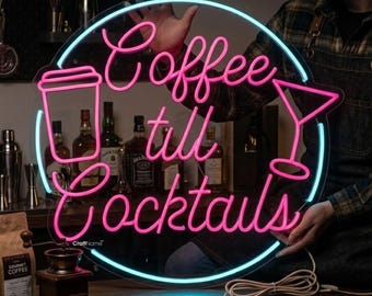 Coffee And Cocktails Led Sign, Custom Home Bar Decor, Coffee Lover Gifts