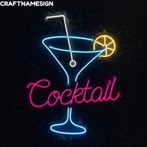 Cocktail Neon Sign, Cocktails Home Bar Led Sign, Custom Neon Sign, Cocktail Bar Wall Decor, Bar Pub Wall Art, Lemon Cocktail Led Light
