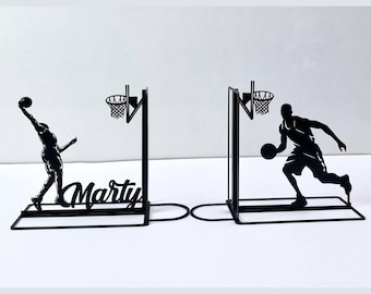 Personalized Basketball Player Bookend Metal Sign, Custom Basketball Name Book End, Book Stand Black Metal Art, Book Nook Office Decor