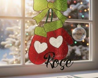 Christmas Gloves Stained Glass Hanging, Custom Suncatcher Ornament For Home and Window Decor, Colorful Gift For Her