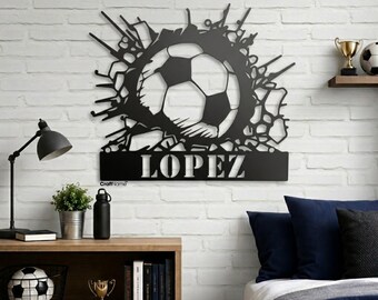 Personalized Soccer Ball Metal LED Sign, Custom Name Wall Art