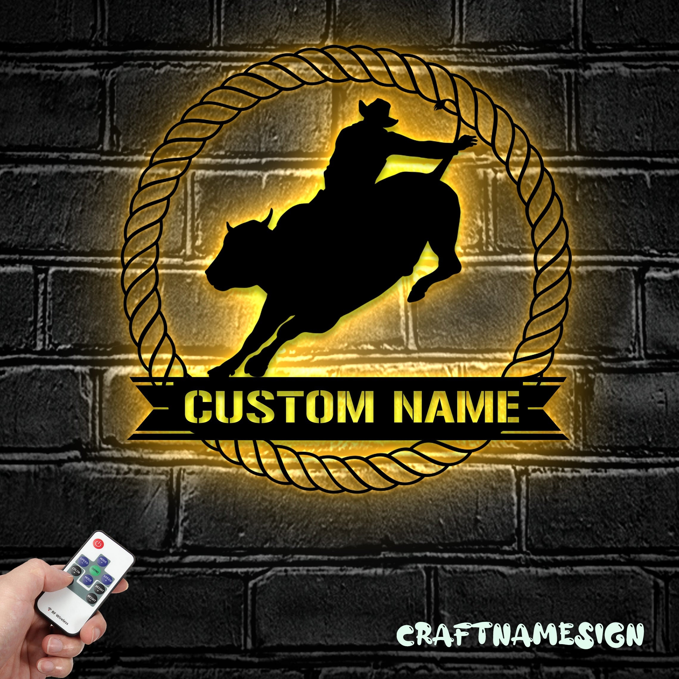 Custom Bull Rider Metal Wall Art LED Light | Personalized Rodeo Name ...