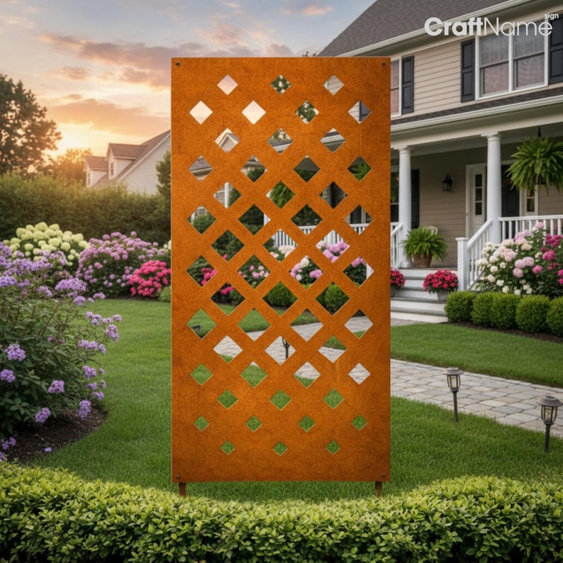 Rusty Metal Garden Panel – Outdoor Lattice Screen for Yard, Lawn ...
