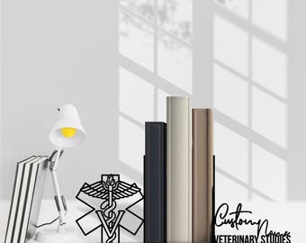 Custom Veterinary Studies Bookends, Personalized Veterinarian Book End, Book Stand Black Metal Art, Book Nook Office Decor for Book Lover