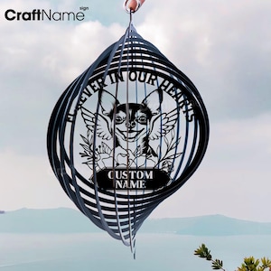 Personalized Chihuahua Dog Memorial Metal Wind Spinner, Hanging Sign Outdoor Garden Decor, Memorial Dog Garden Hanging Ornament Decorations