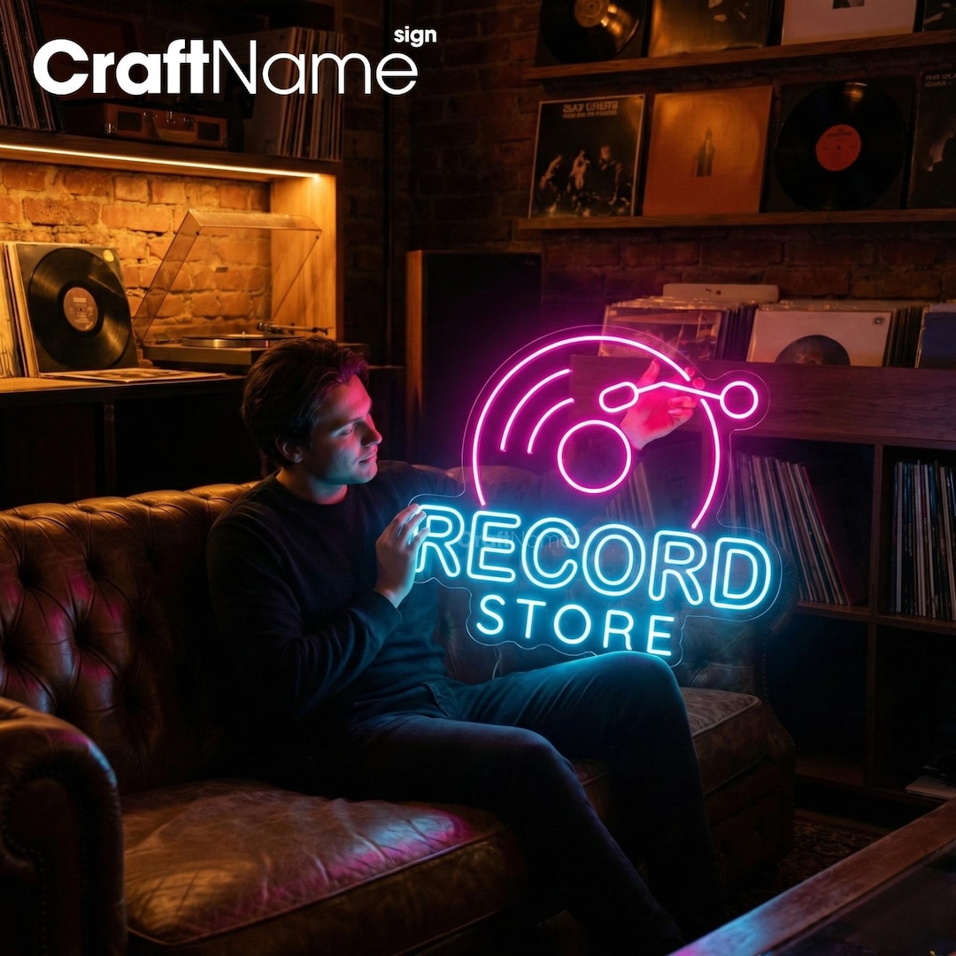 Record Neon Sign, Vinyl Music LED Wall Art for Record Shop or Home ...
