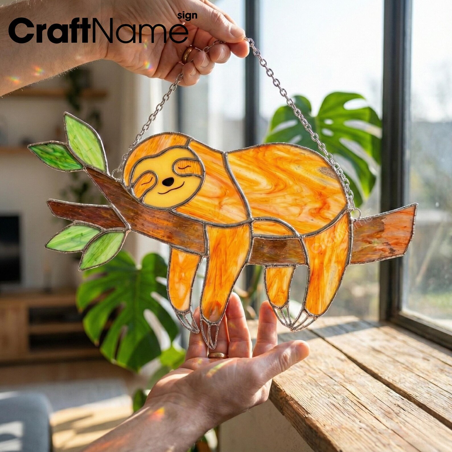 Sloth Stained Glass Suncatcher, Handmade Woodland-themed Window Hanging ...