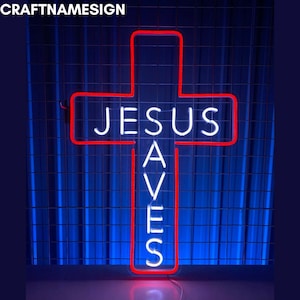 Jesus Saves Neon Sign, Cross Christian Led Sign, Custom Neon Sign, Home Bar Wall Decor, God Faith Neon Wall Decor, Religious Gifts