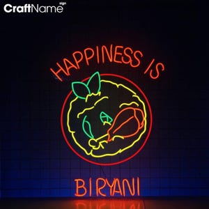 Happiness Is Buryani Neon Sign, Indian Buryani Led Sign, Custom Neon Sign, Indian Buryani Restaurant Led Light, Indian Kitchen Wall Decor