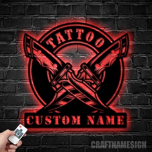 Custom Tattoo Artist Metal Wall Art LED Light - Personalized Ink Studio Name Sign Home Decor - Ideal for Home Decor & Gift