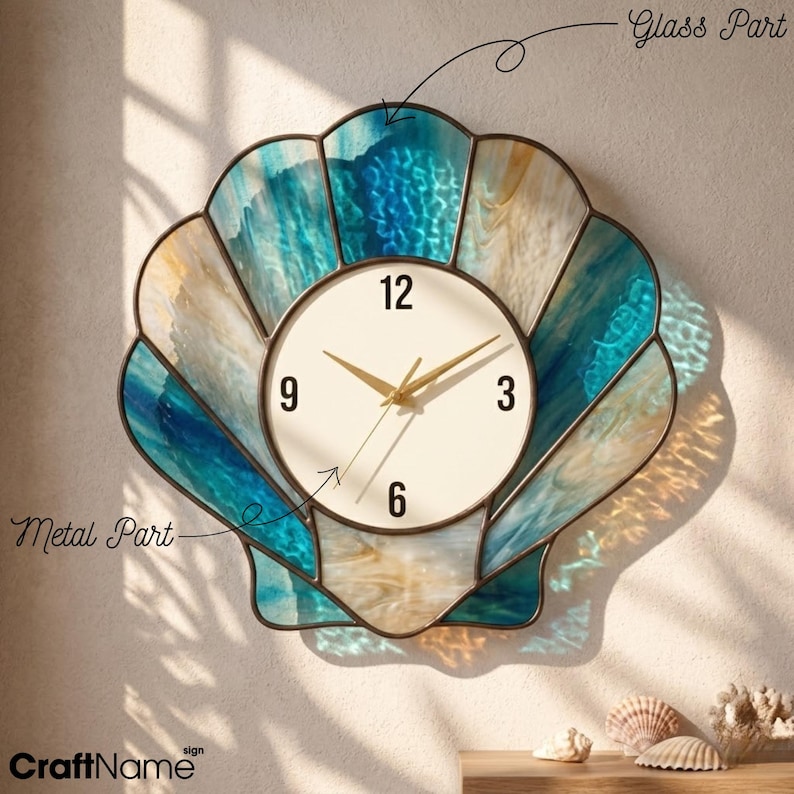 Seashell Stained Glass Wall Clock, Coastal Beach House Decor Gift - Etsy