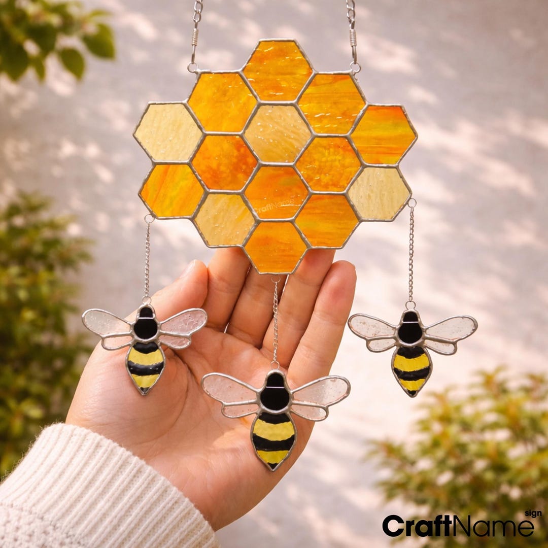 Honey Bee Stained Glass Panel Window Hanging for Beekeeper Gift - Etsy