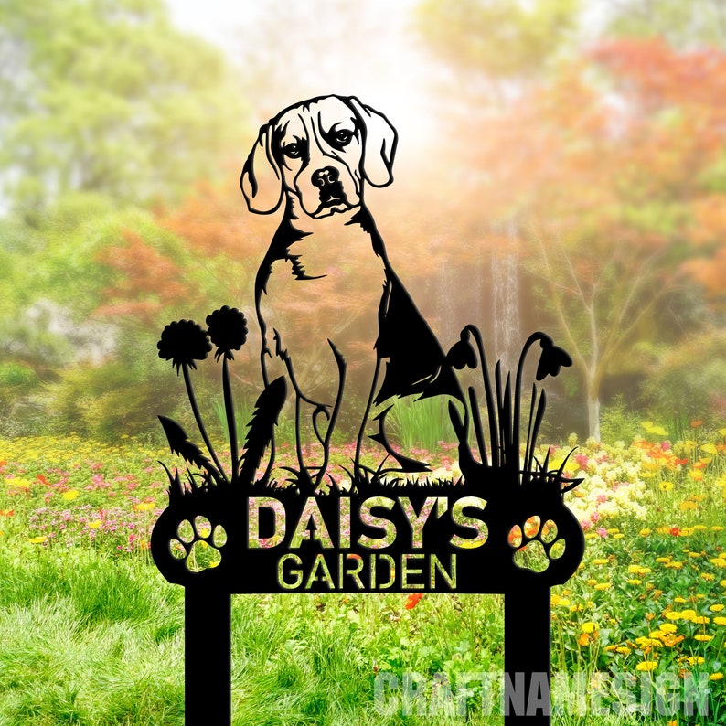Custom Beagle Dog Metal Memorial Garden Stake, Personalized Pet Grave ...