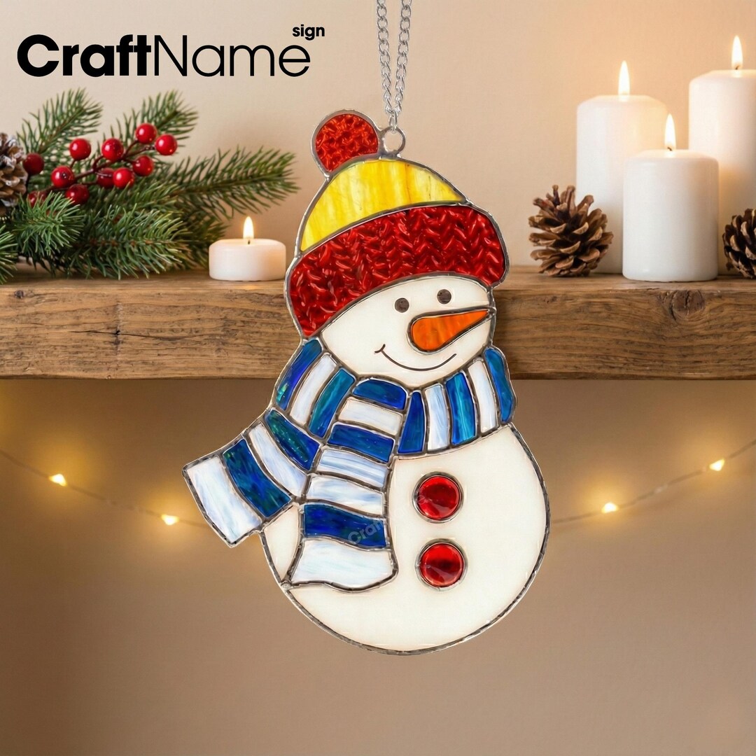Christmas Snowman Stained Glass Suncatcher, Handmade Winter Window ...