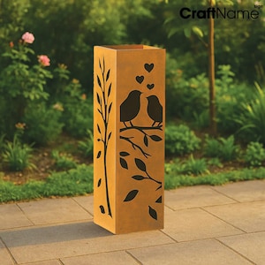Art du jardin en métal, colonne de jardin rouillé tourtereaux, sculpture d&#39;extérieur, décoration de jardin rustique, ornement de jardin en acier, couverture de puits, décoration de mariage