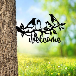 Custom Bird Family Outdoor Metal Tree Stake, Bird Garden Sculpture Metal Tree Art, Laser Cut Metal Garden Art, Gift for Grandma, Bird Decor