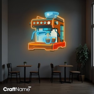 Coffee Machine Led Light Sign, Cafeteria Bar Neon Decor with Coffee Maker Design, Home Bar Wall Art, Gift for Coffee Lovers