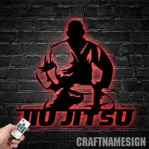 Personalized Brazilian Jiu Jitsu Metal Wall Art LED Light, Custom Martial Arts Sign, Dojo Decor, Brazilian Jiu Jitsu Gift, Jiu Jitsu Dojo