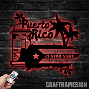 Custom Puerto Rico Metal Sign, Born In Puerto Rico Metal Led Decor, Personalized Puerto Rico Lover Name Sign, Puerto Rico Flag Wall Art