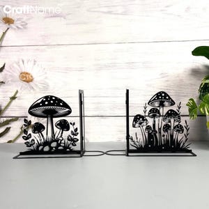 Custom Mushroom Garden Metal Bookends, Book Stand Decor and Nature Lover Gift, Book Nook Office Decor for Book Lover