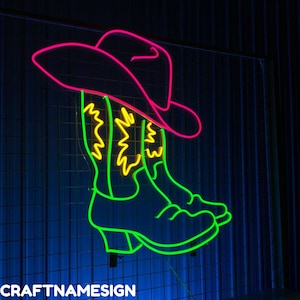 Cowboy Boots With Hat Neon Sign, Cowboy Boots Led Sign, Custom Neon Sign, Cowboy Bar Wall Decor, Cowboy Store Wall Art, Gift For Her
