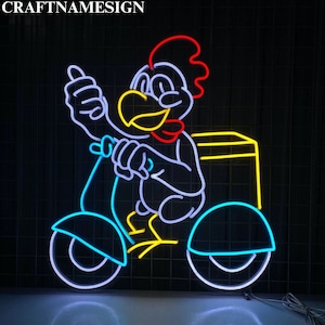 Chicken Ride Motorbike Neon Sign, Chicken Led Sign, Custom Neon Sign, Chicken Restaurant Light, Fried Chicken Lover Gifts, Farmhouse Decor