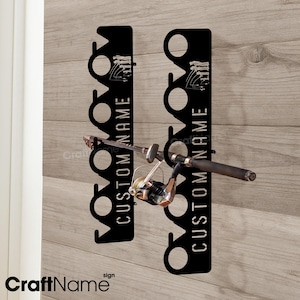 Personalized Family Fishing Pole Holder, Wall Mounted Rod Rack for Lake House or Cabin, Rustic Fishing Gear Storage, Idea Gift for Dad