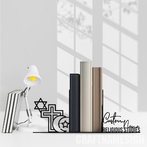 Personalized Religious Studies Metal Bookend Office Decor, Custom Name Book End, Book Stand Black Metal Art, Book Nook Office Decor