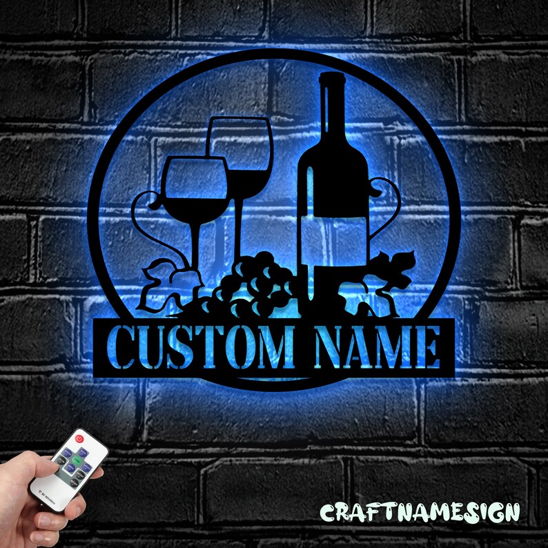 Custom Wine Bar Metal Wall Art LED Light | Personalized Alcohol ...