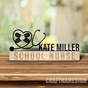 Custom Wooden School Nurse Desk Name Plate, Nurse Stethoscope Metal Nameplate for desk, Desk Nameplate, Office Decor, Nurse Desk Name Plate