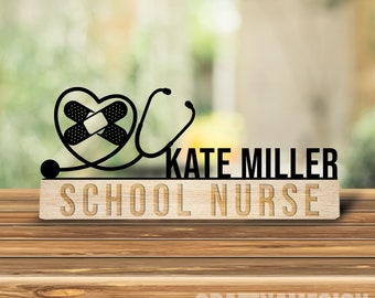 Custom Wooden School Nurse Desk Name Plate, Nurse Stethoscope Metal Nameplate for desk, Desk Nameplate, Office Decor, Nurse Desk Name Plate