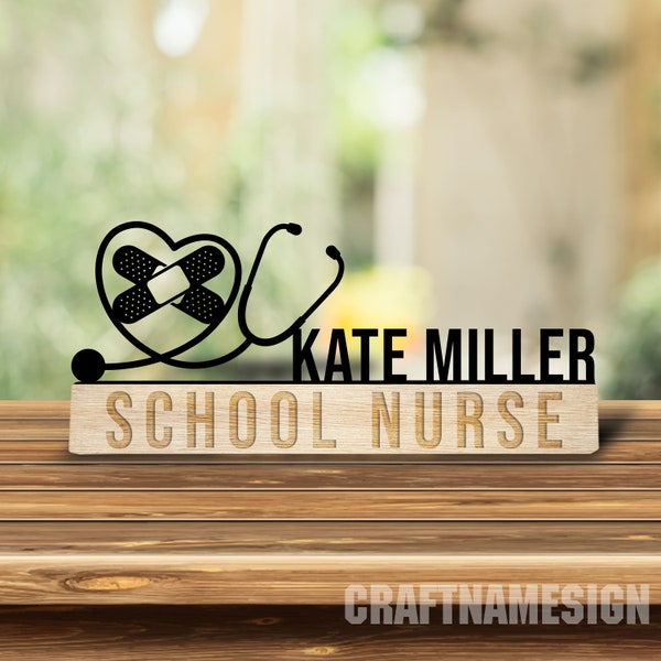 Custom Wooden School Nurse Desk Name Plate, Nurse Stethoscope Metal Nameplate for desk, Desk Nameplate, Office Decor, Nurse Desk Name Plate