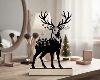 Suporte de joias de metal com rena natalina, porta-brincos personalizado em formato de veado para decoração de penteadeira, presente para ela, presente para entusiasta de joias