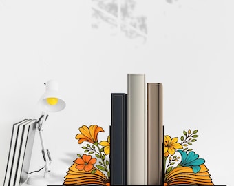 Personalized Floral Book Stand for Book, Modern Bookend for Office Desk Decor, Reading Corner Decor, Custom Book Ends for Reading Lovers