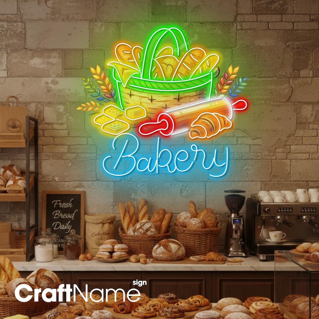 Bakery Neon Sign, LED Wall Art for Bread Shop or Dessert Cafe Decor ...