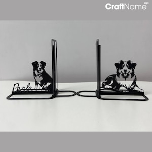Personalized Australian Shepherd Metal Bookend, Custom Dog Name Book Ends, Book Stand Black Metal Art, Book Nook Office Decor for Book Lover