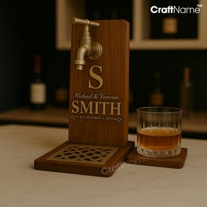 Personalized Engraving Wooden Whiskey Dispenser, Custom Name Bourbon Dispenser for Home Bar Pub Decor, Beverage Decanter, Wedding Gift