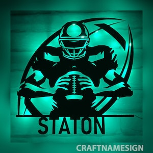 Custom American Football Player Metal Sign Led Lights, Custom Us Player Lover Sign Home Decor Kid Boy Nursery Decoration Christmas Gift