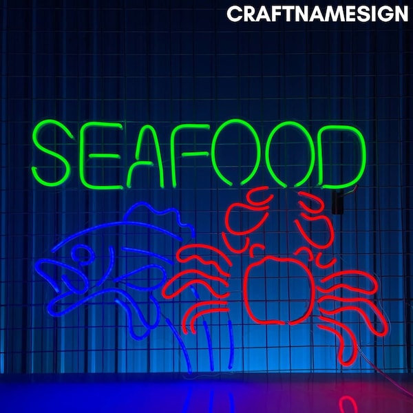 Seafood Neon Sign, Open Seafood Restaurant Led Sign, Custom Neon Sign, Seafood Restaurant Decor, Seafood Store Art, Marine Food Lover Gift