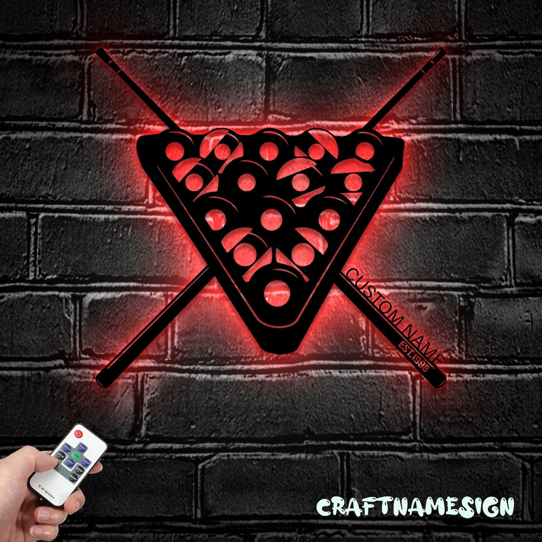 Custom Billiards Metal Wall Art With LED Light Personalized Snooker