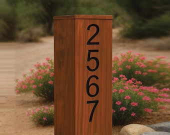 Rustic Metal Address Garden Column, Custom Steel House Numbers, Outdoor Yard Sculpture, Rustic Well Cover, Modern Address Sign