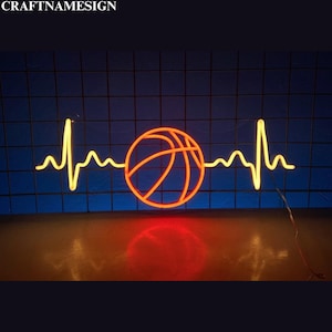 Insegna al neon con battito cardiaco da basket, insegna a LED da basket, insegna al neon personalizzata, decorazioni per negozi di basket, decorazioni per caverne per uomini, decorazioni per la camera da letto, regalo per papà